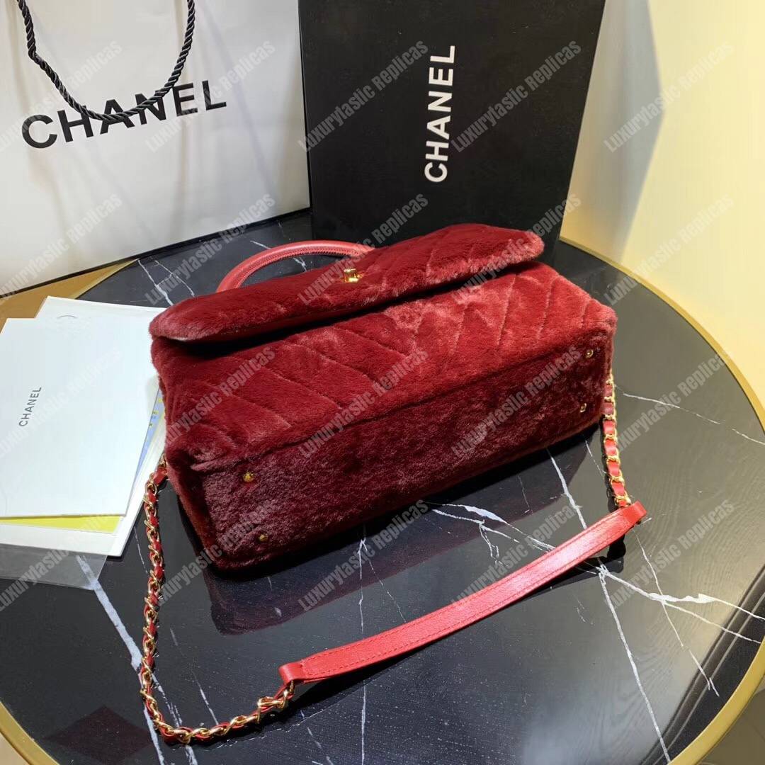 Ch*el flap bag with top handle burgundy