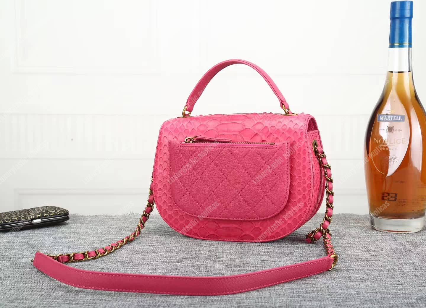 Ch*el medium flap bag with top handle pink