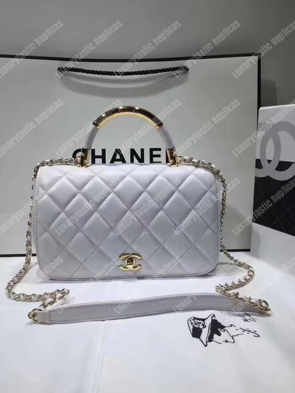 Ch*el medium flap bag with top handle white