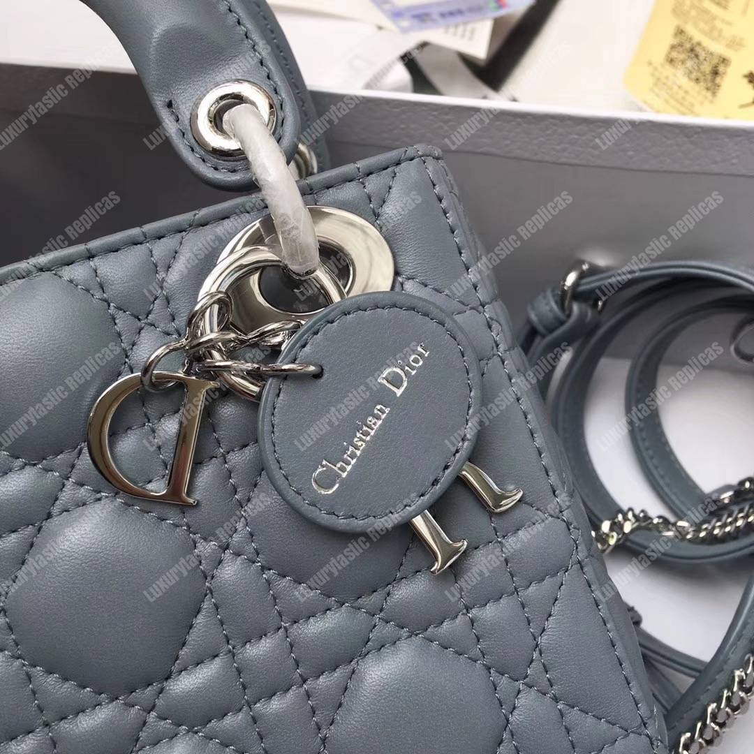 mini lady D*or lambskin bag storm blue