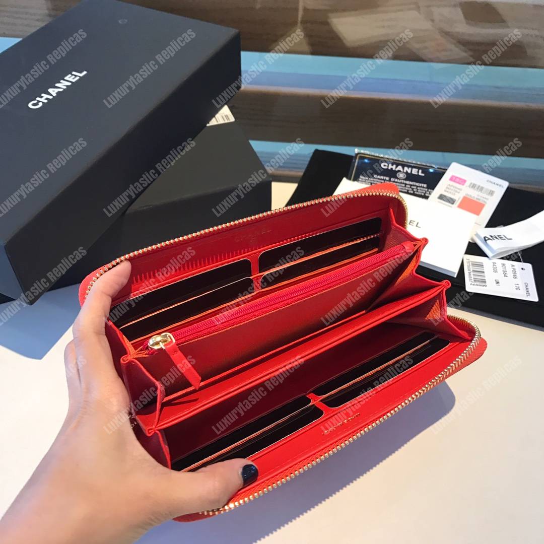 Ch*el 19 long zipped wallet red