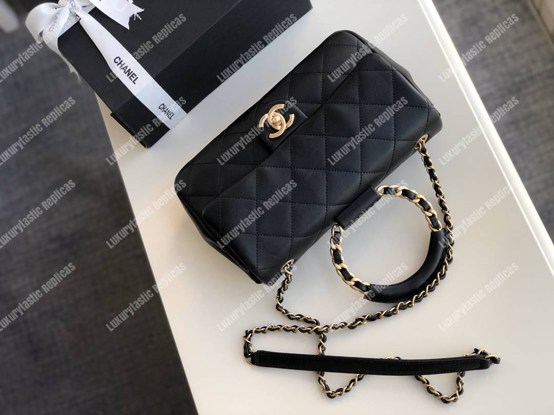 Ch*el lambskin flap bag black