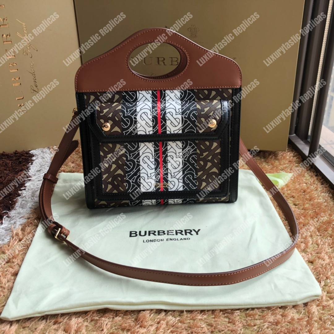 B**rry mini monogram stripe e-canvas pocket bag bridle brown