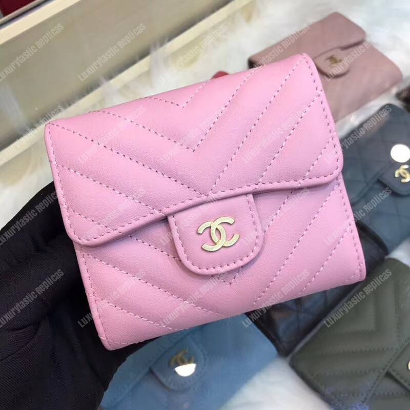 Ch*el classic small flap wallet pink