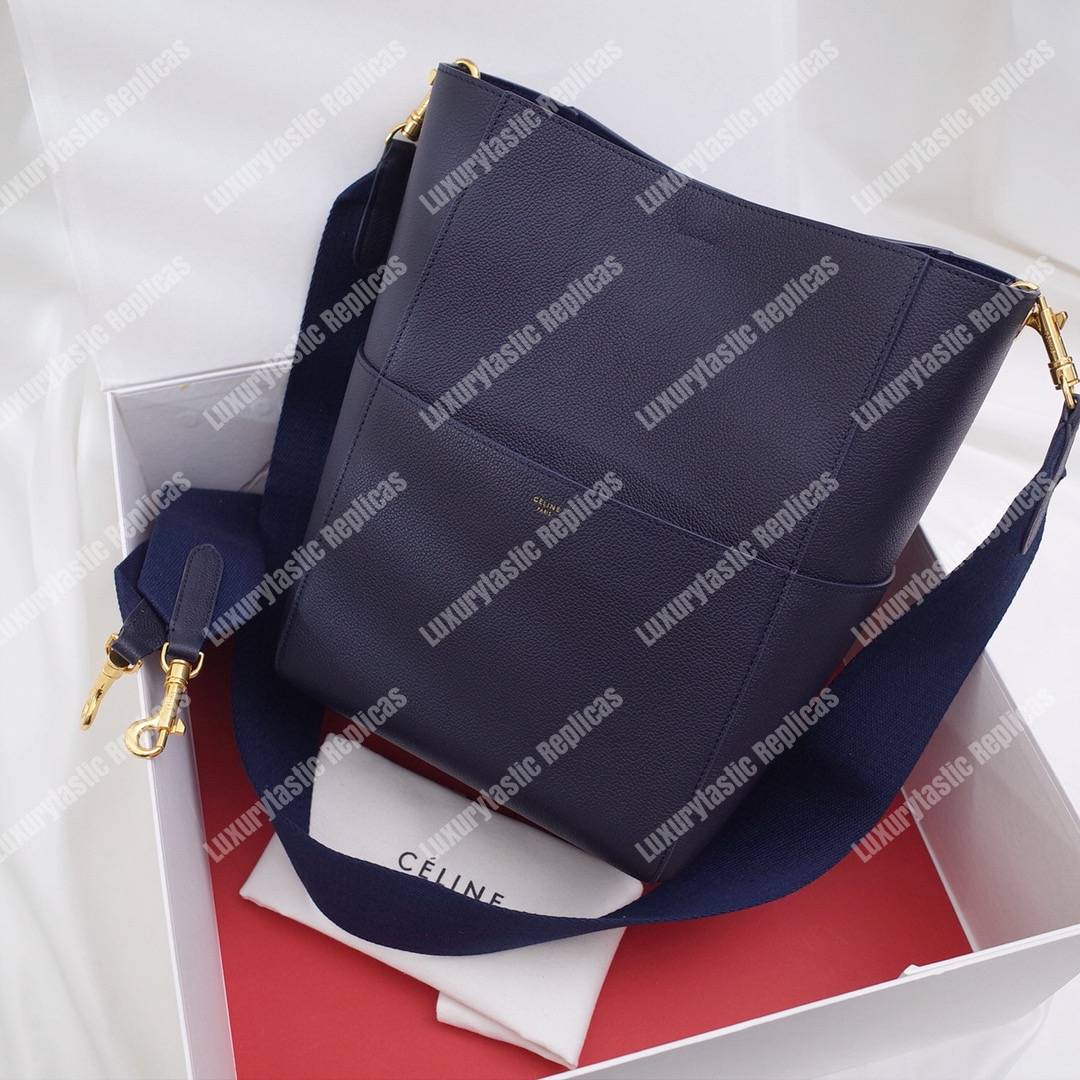 Ce**e sangle bucket bag in soft grained calfskin deep blue