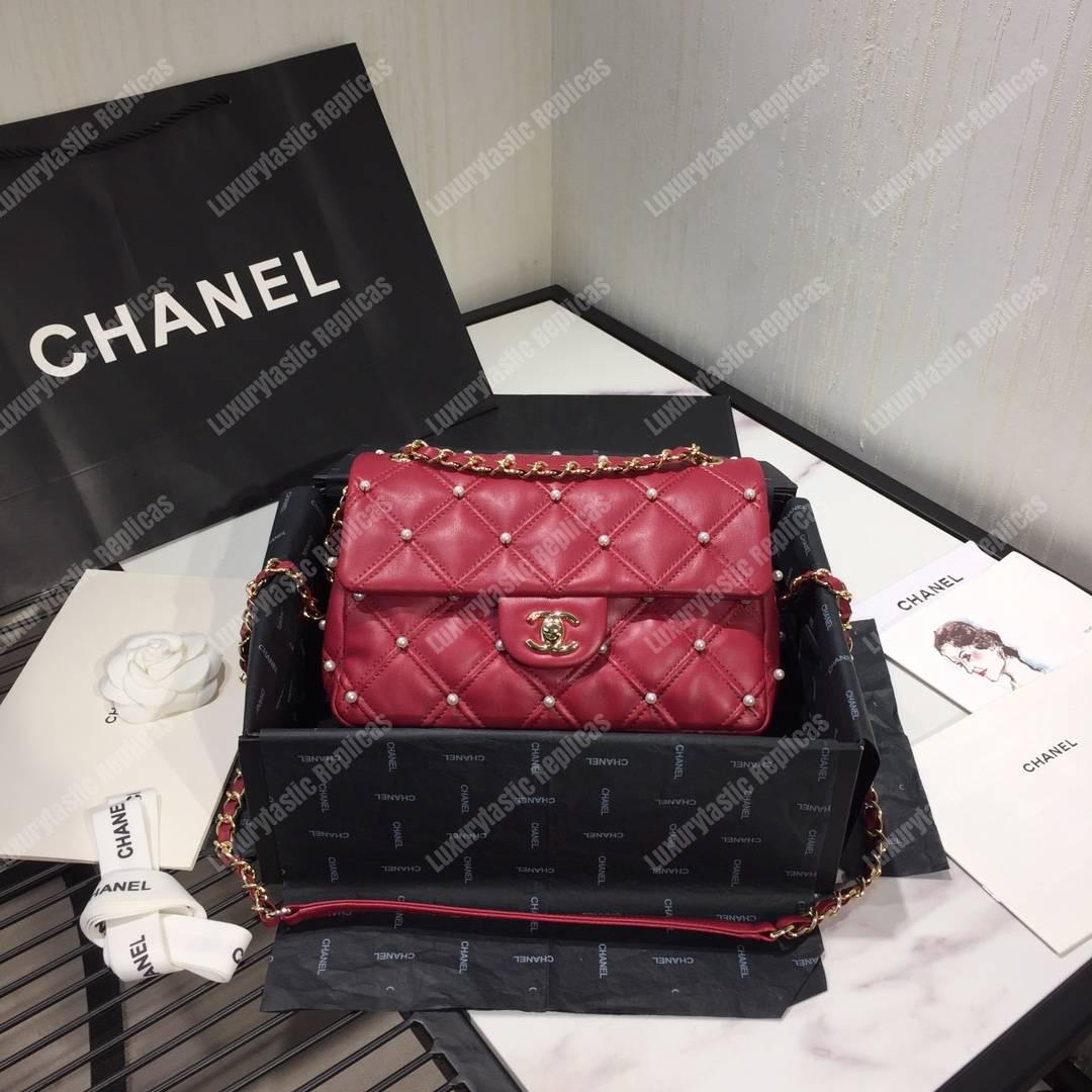 Ch*el flap bag iimitation pearls red