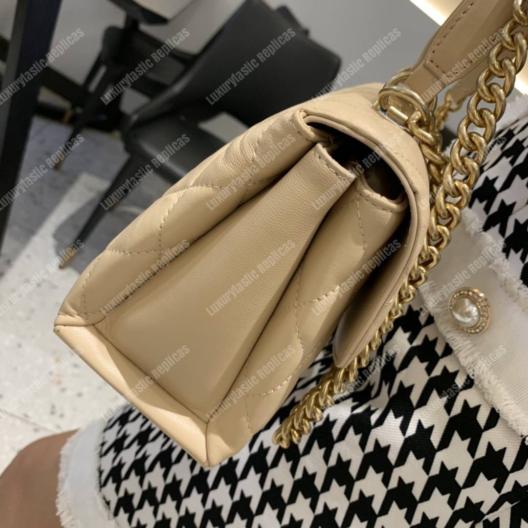 Ch*el flap bag with top handle lambskin beige