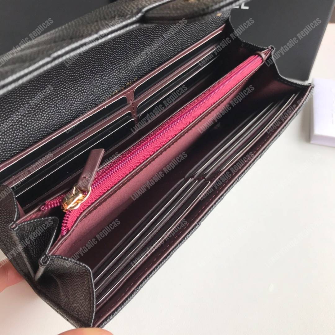 Ch*el classic long flap wallet gold tone black