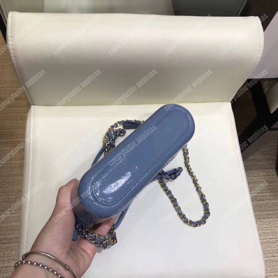 Ch*el clutch with chain baby blue