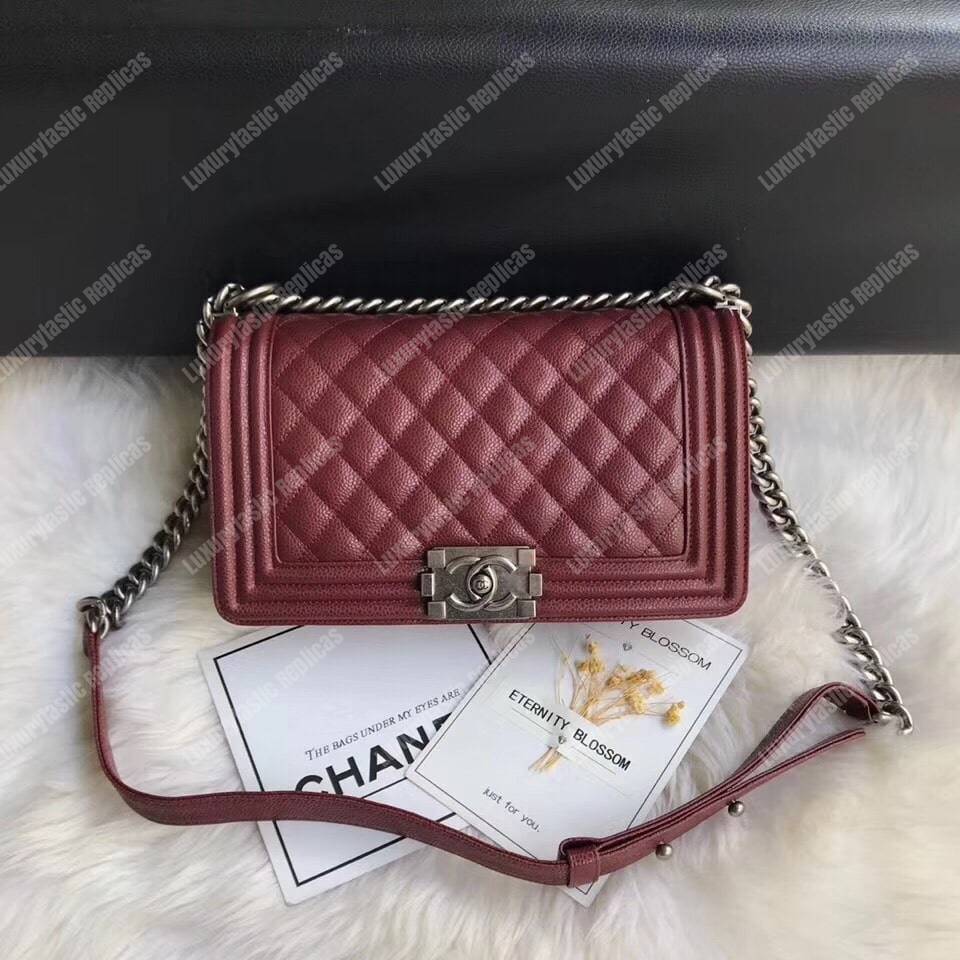 Ch*el boy medium handbag burgundy