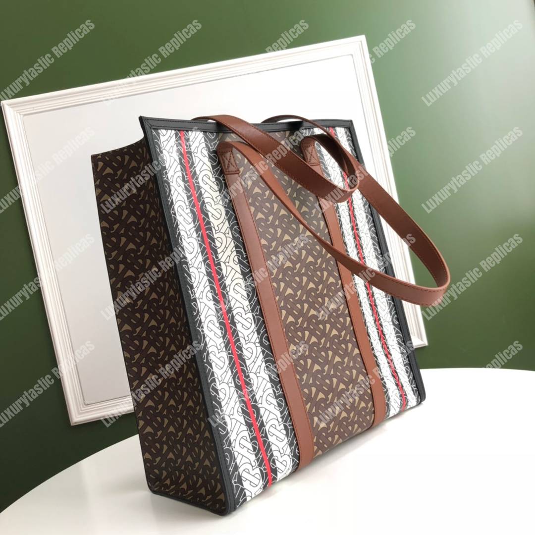 B**rry monogram stripe e-canvas portrait tote bag bridle brown