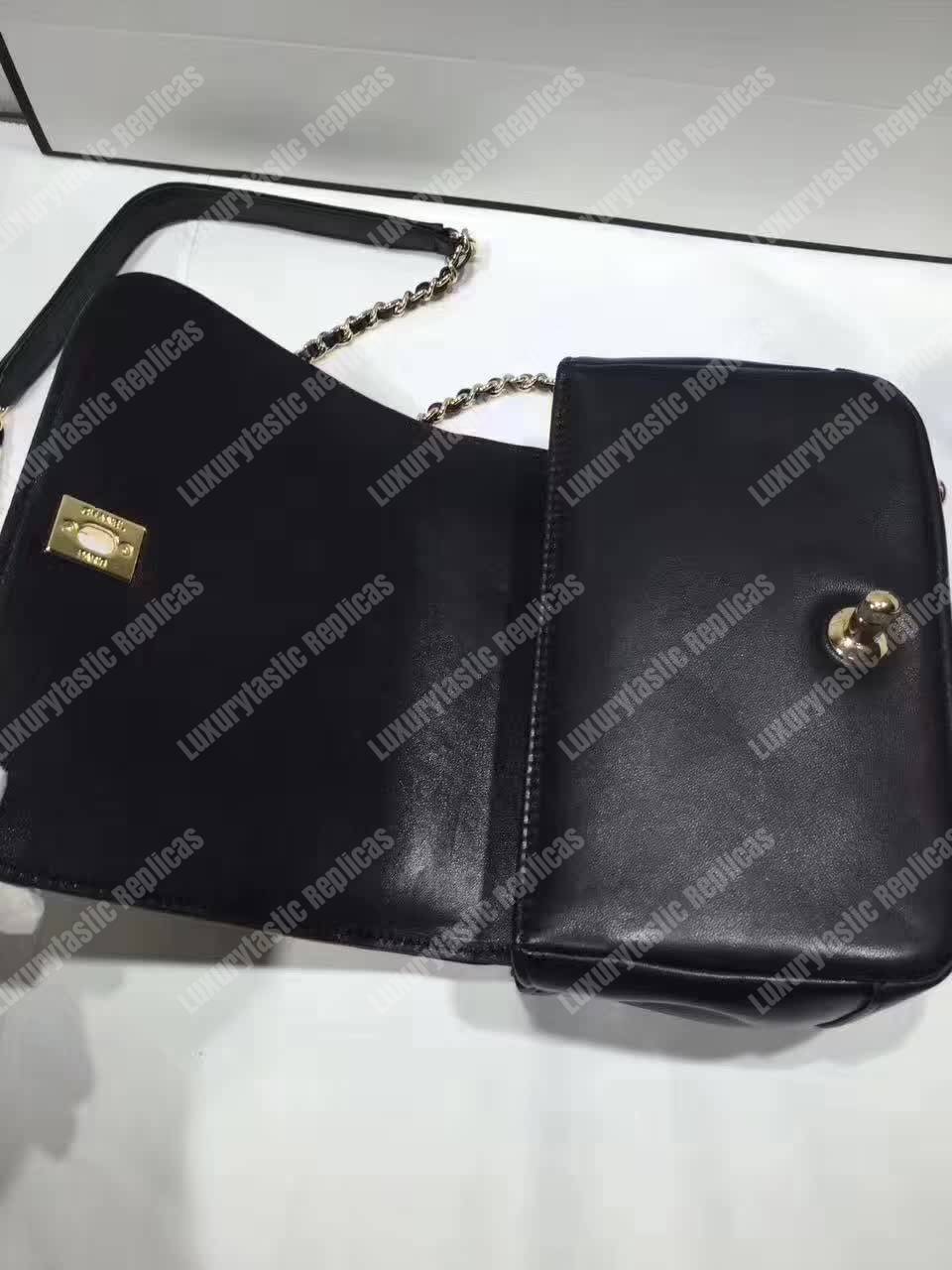 Ch*el small flap bag with top handle black