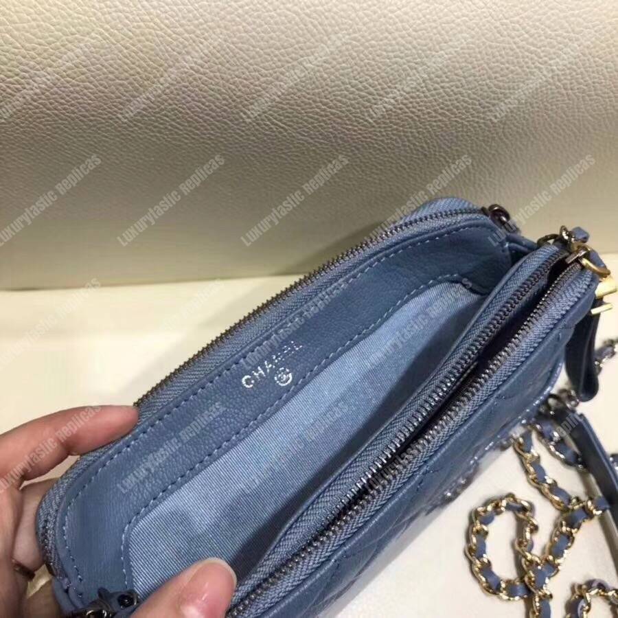 Ch*el clutch with chain baby blue