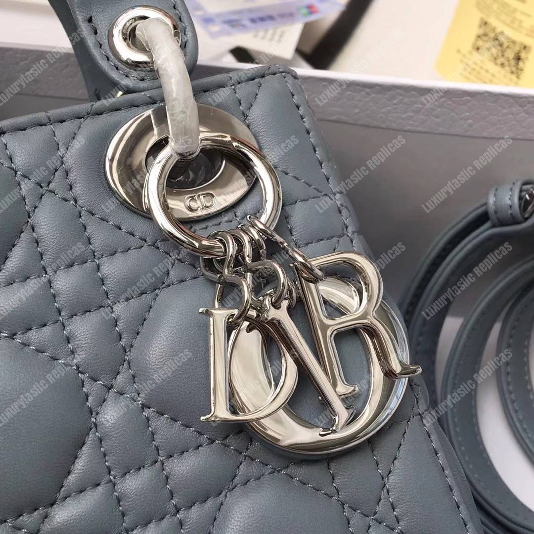 mini lady D*or lambskin bag storm blue