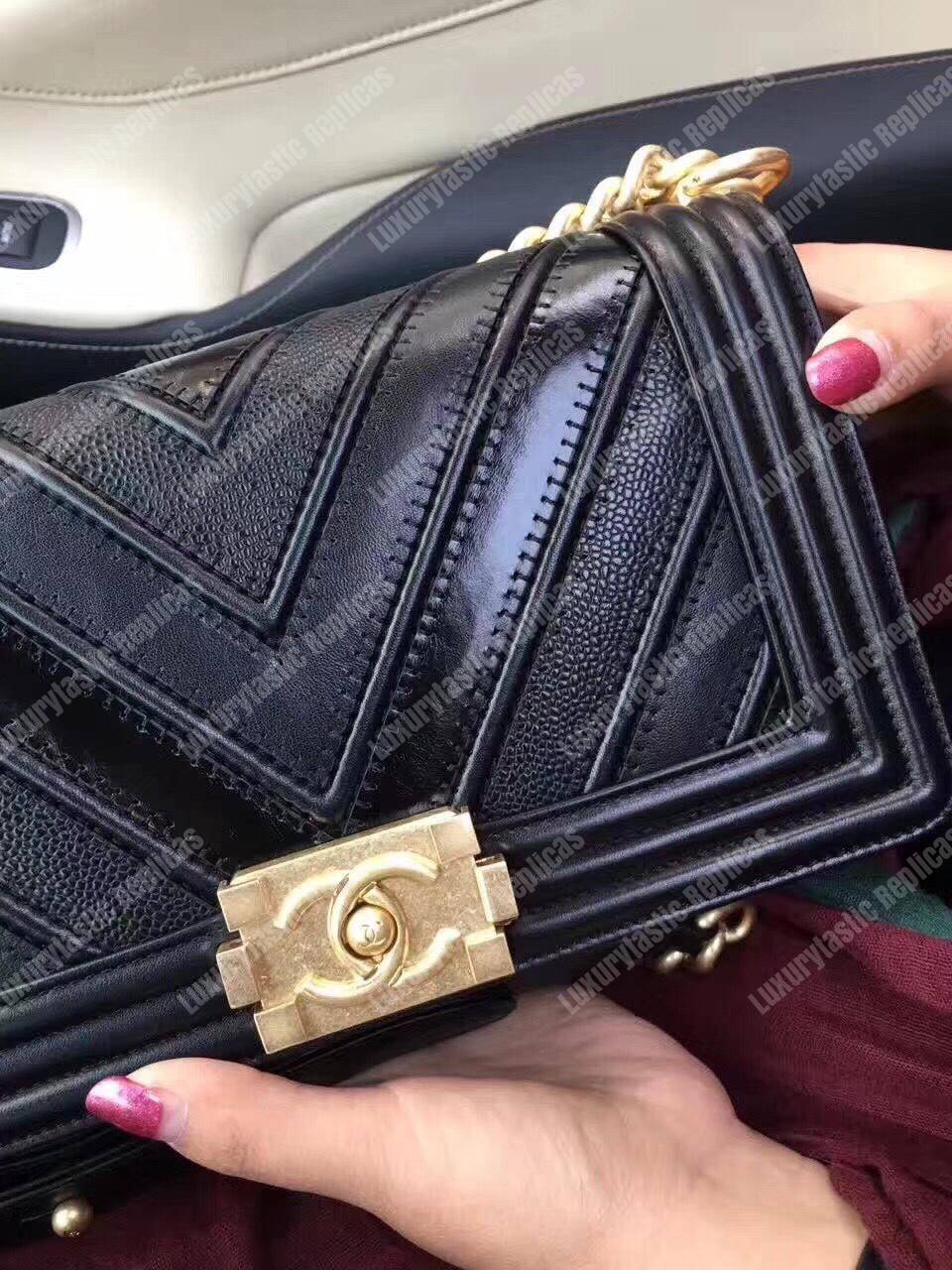 Ch*el medium boy flap bag black