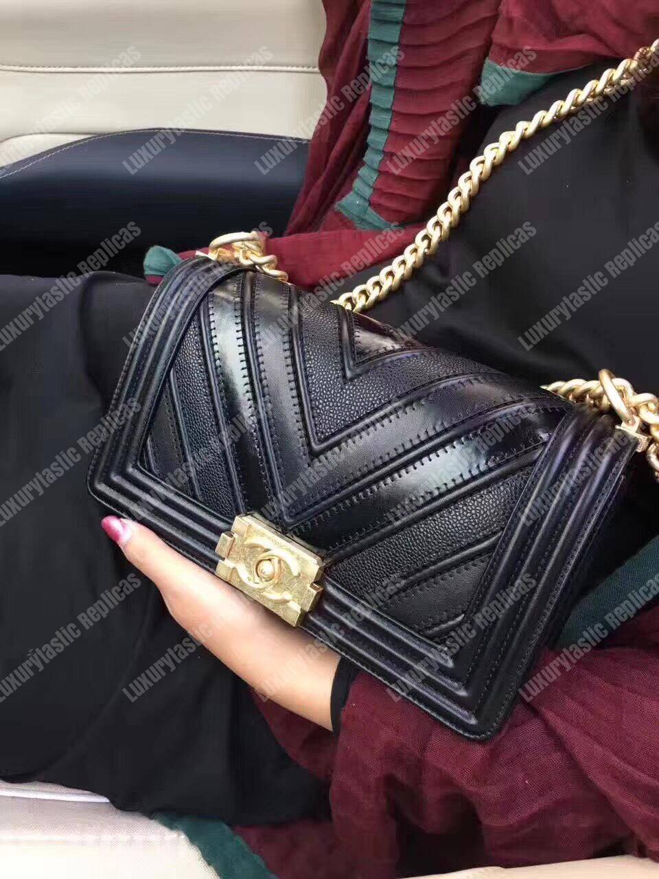 Ch*el medium boy flap bag black