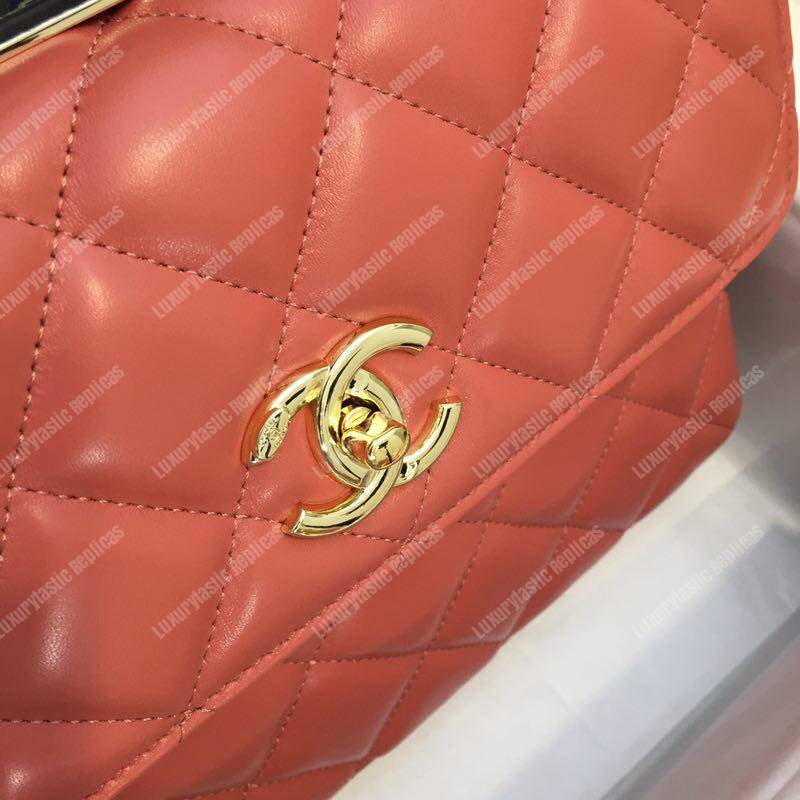 Ch*el small flap bag with top handle dark pink-gold