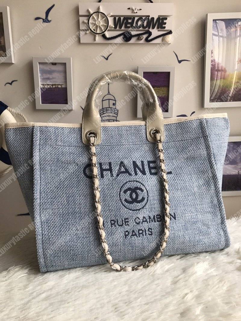 Ch*el deauville fabric tote blue/baige