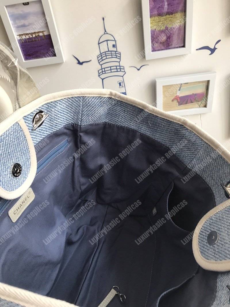 Ch*el deauville fabric tote blue/baige