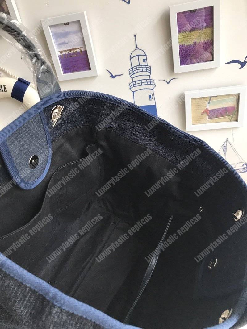 Ch*el deauville fabric tote navy blue/gold