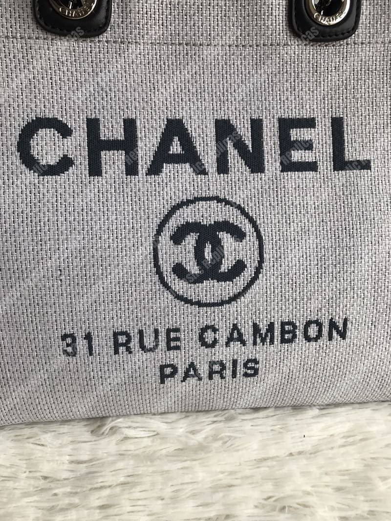 Ch*el deauville fabric tote gray/black