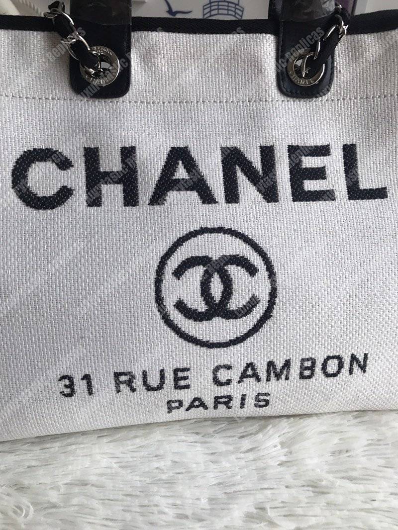 Ch*el deauville fabric tote white/black