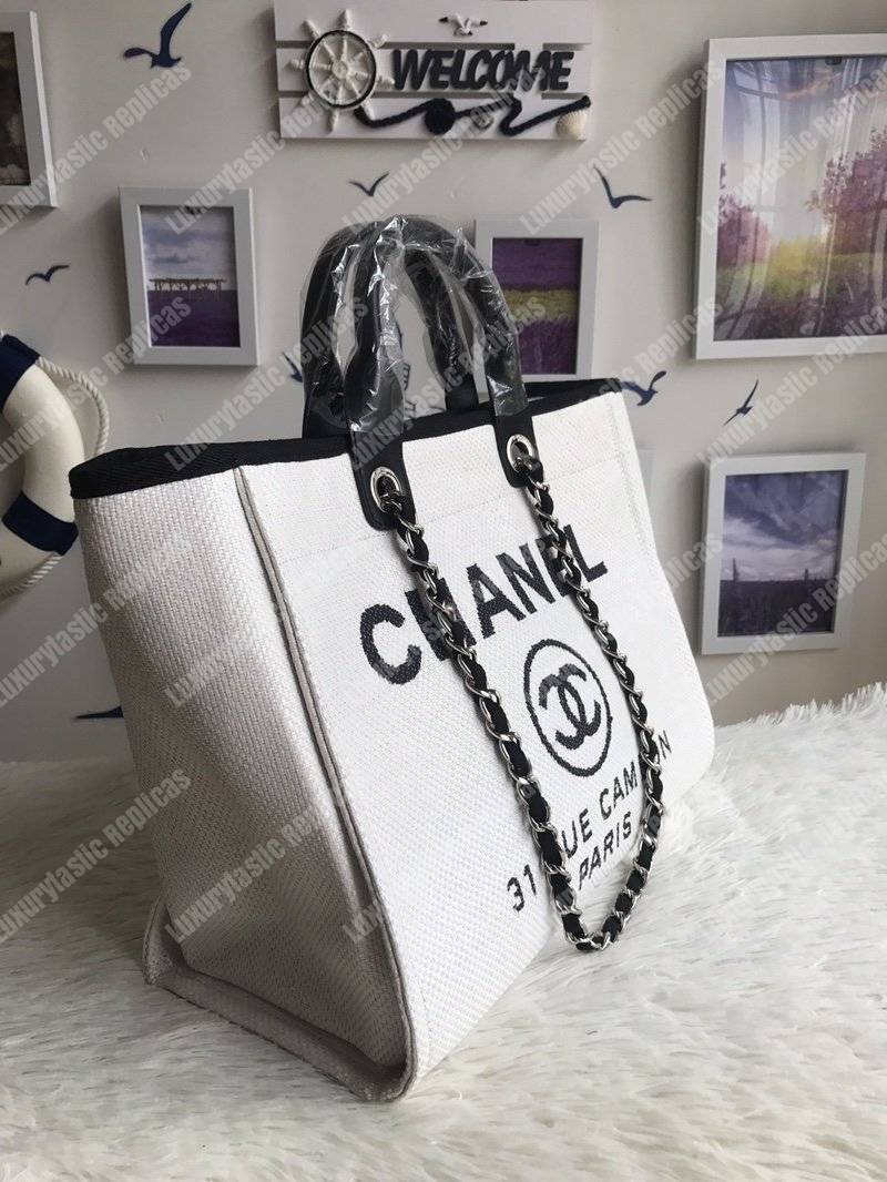 Ch*el deauville fabric tote white/black