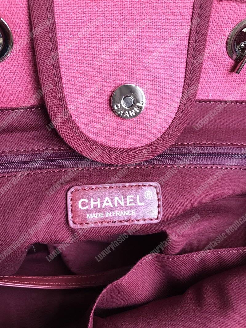 Ch*el deauville fabric tote dark fuchsia/white