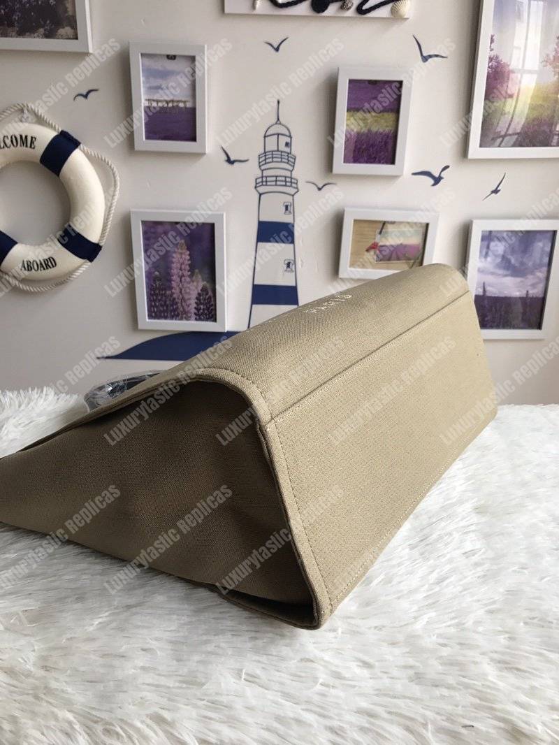 Ch*el deauville fabric tote taupe/white