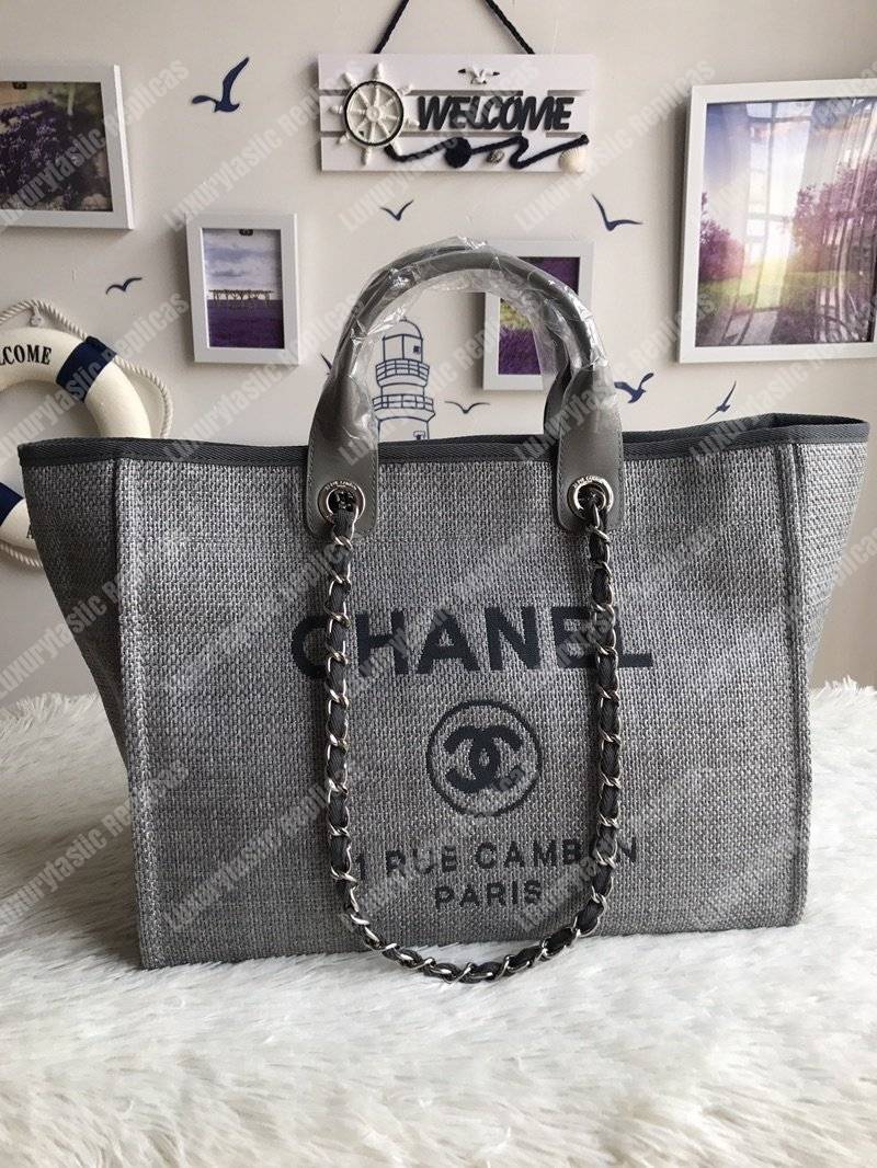 Ch*el deauville fabric tote gray