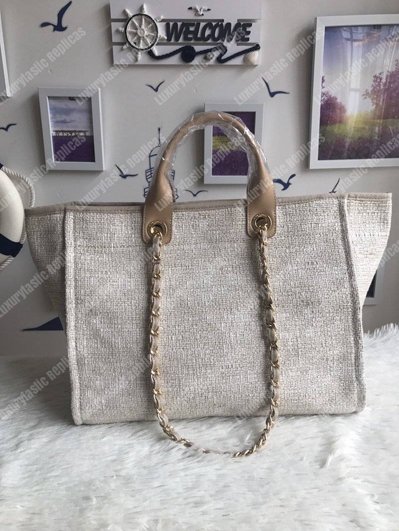 Ch*el deauville fabric tote beige