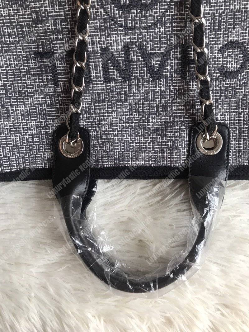Ch*el deauville fabric tote dark gray