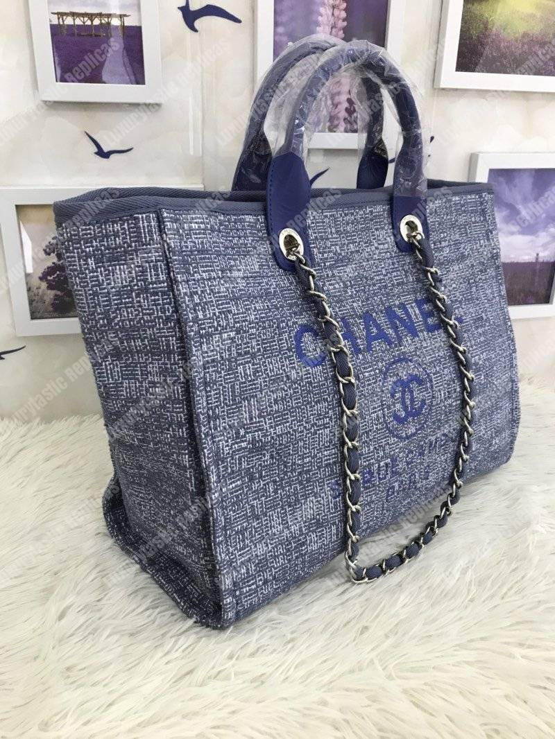 Ch*el deauville fabric tote blue