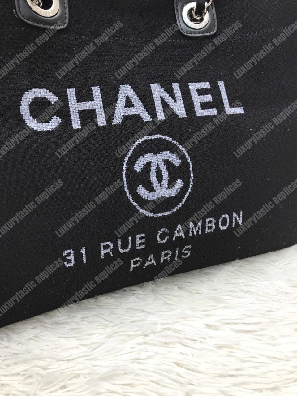 Ch*el deauville fabric tote black/gray