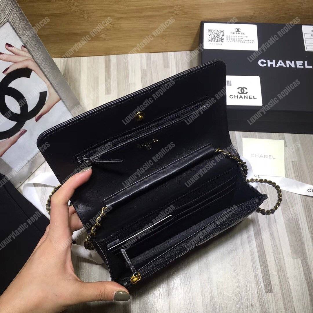 Ch*el le boy wallet on chain – woc black quilted lambskin gold-toned