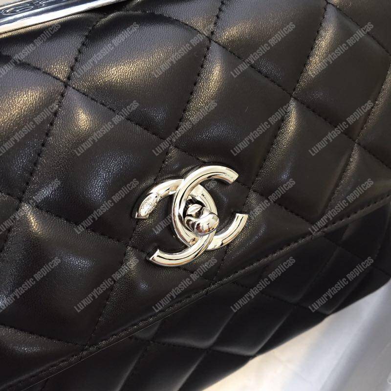 Ch*el small flap bag with top handle black-silver