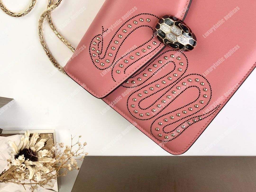 BVL Serpenti Forever Flap Cover Crossbody Bag Zephyr Quartz With Studded Neon Motif