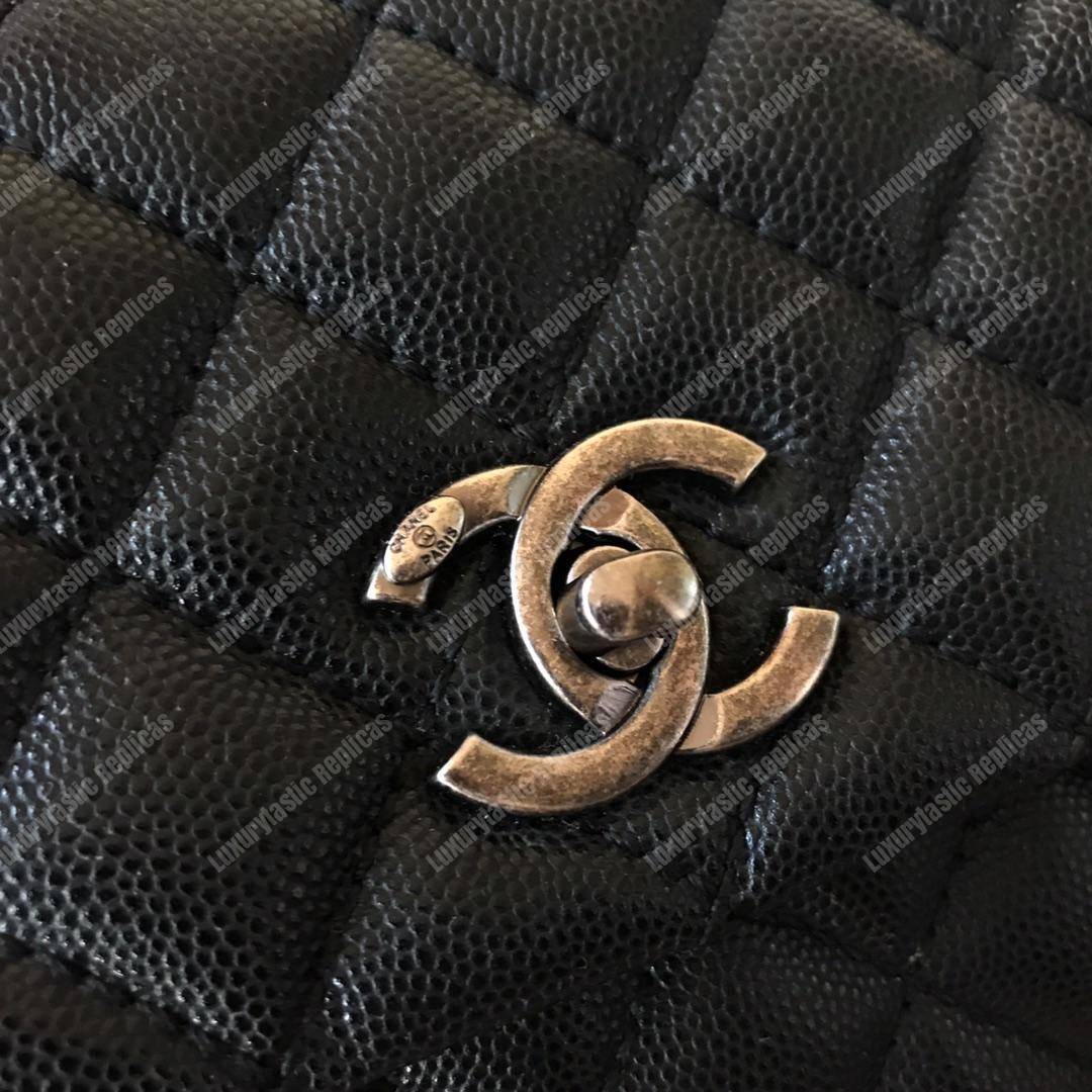 Ch*el small flap bag with top handle black