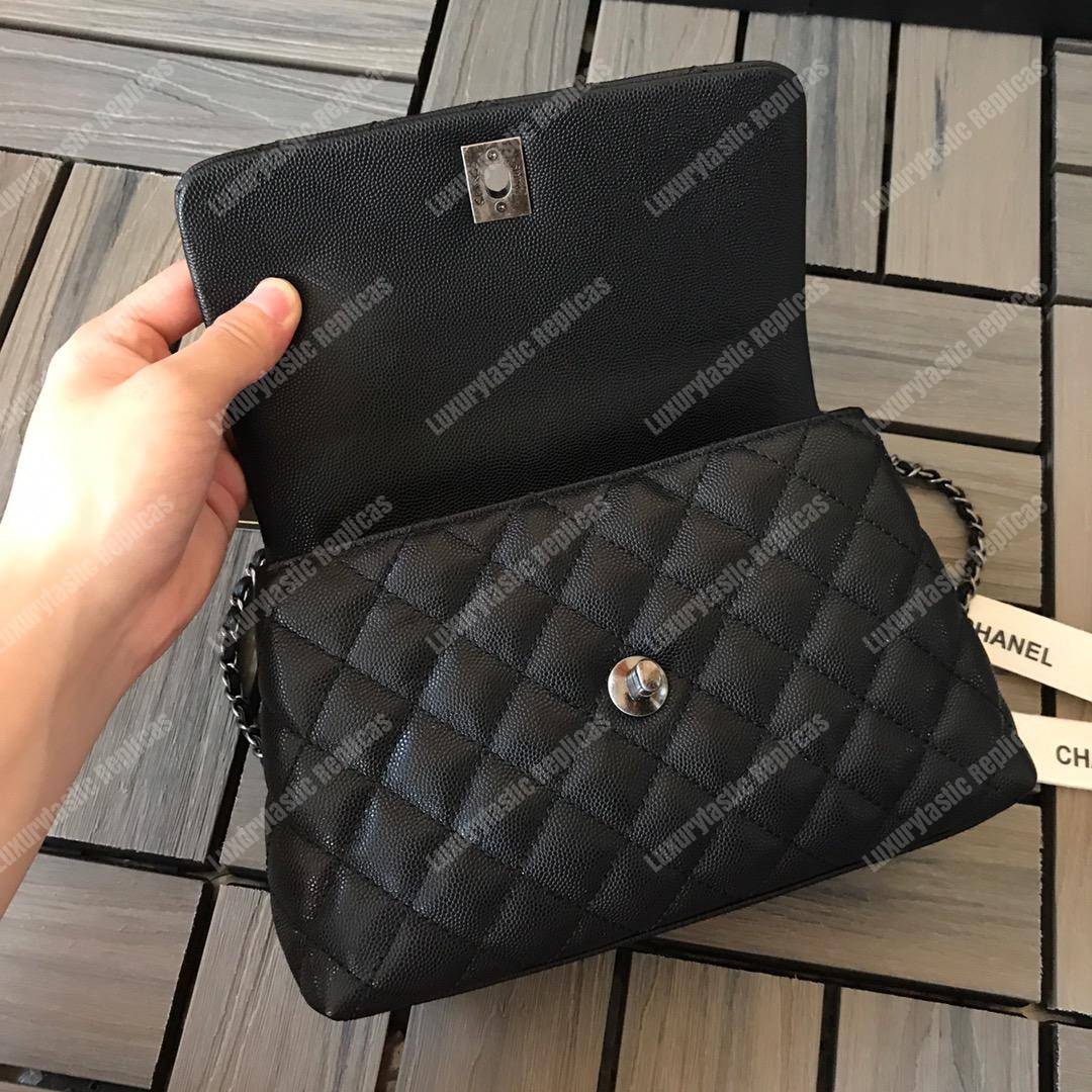 Ch*el small flap bag with top handle black