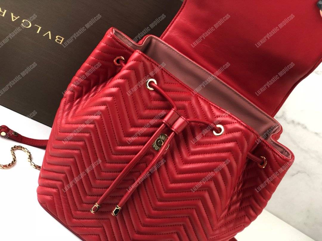 BVL Serpenti Forever Quilted Nappa Leather Backpack Flame Coral