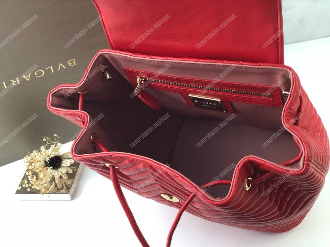 BVL Serpenti Forever Quilted Nappa Leather Backpack Flame Coral