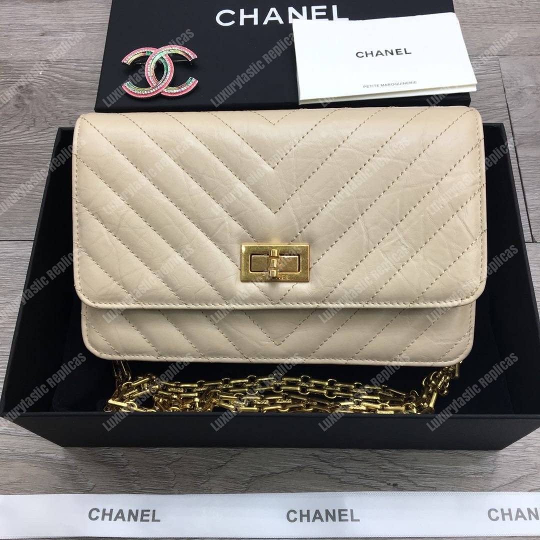 Ch*el reissue 2.55 wallet on chain – woc chevron calfskin white gold-toned