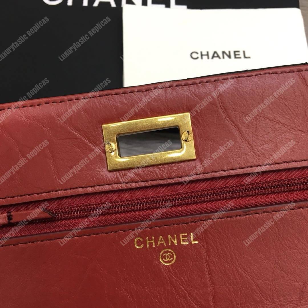 Ch*el reissue 2.55 wallet on chain – woc chevron calfskin black gold-toned