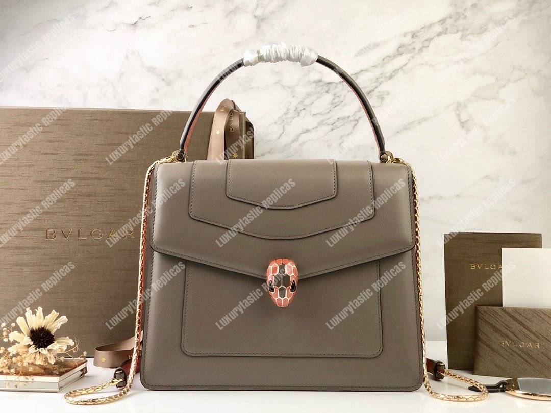 BVL Serpenti Forever Flap Cover Medium Tophandle Bag Moonrock