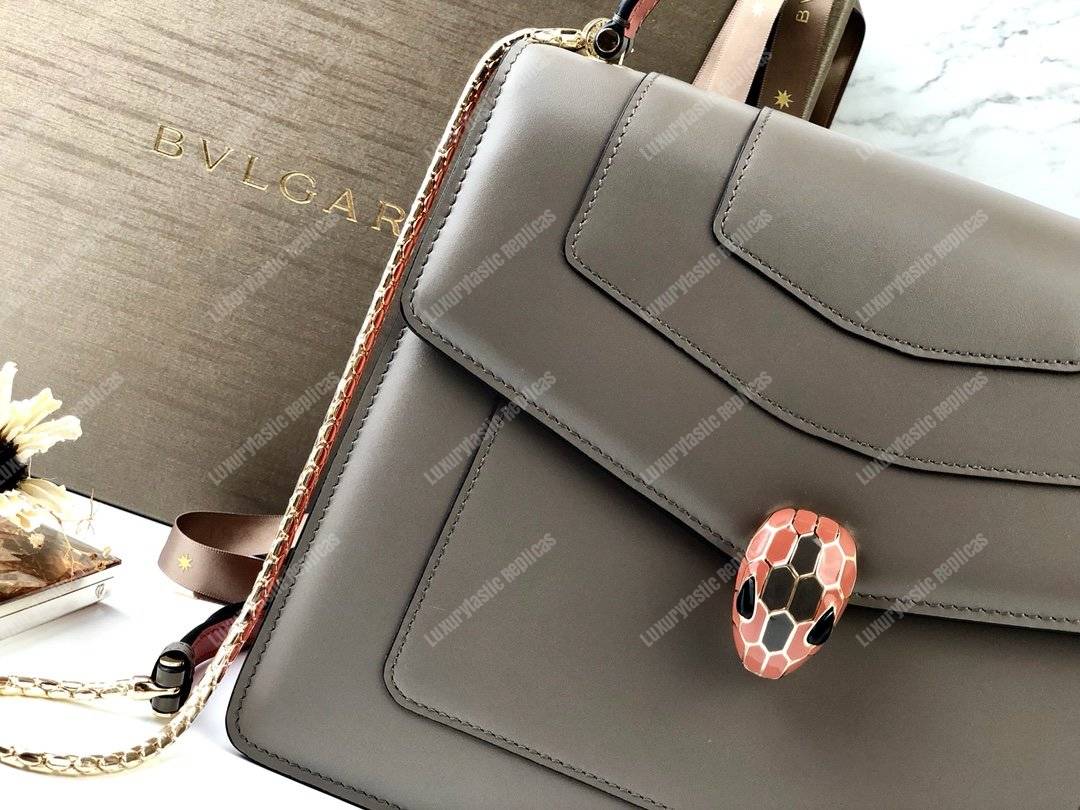 BVL Serpenti Forever Flap Cover Medium Tophandle Bag Moonrock