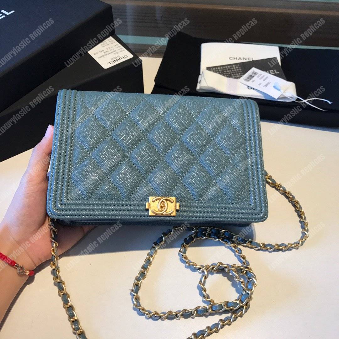 Ch*el le boy wallet on chain – woc veridian caviar gold-toned