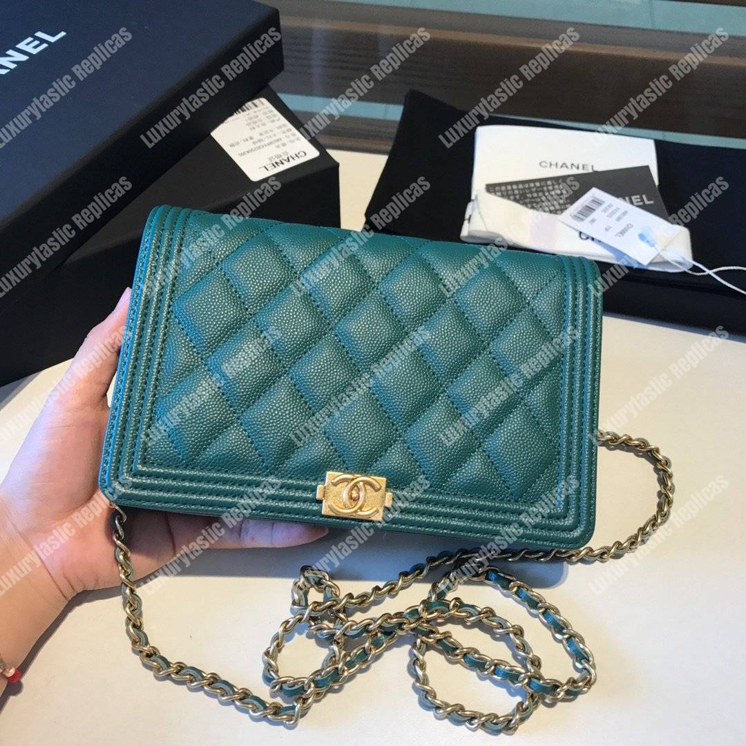 Ch*el le boy wallet on chain – woc teal caviar gold-toned