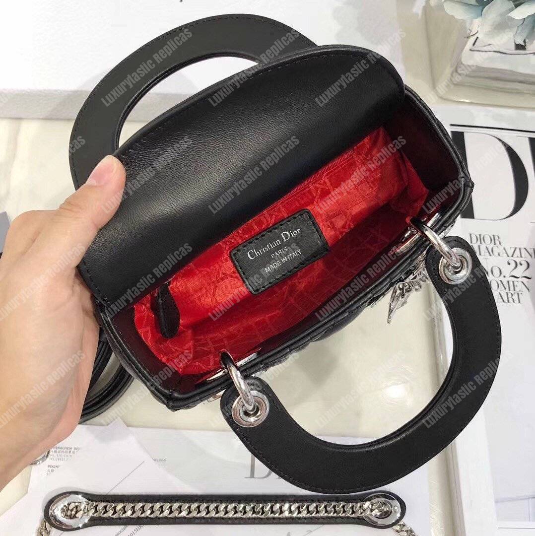 mini lady D*or lambskin bag with silver-toned metal