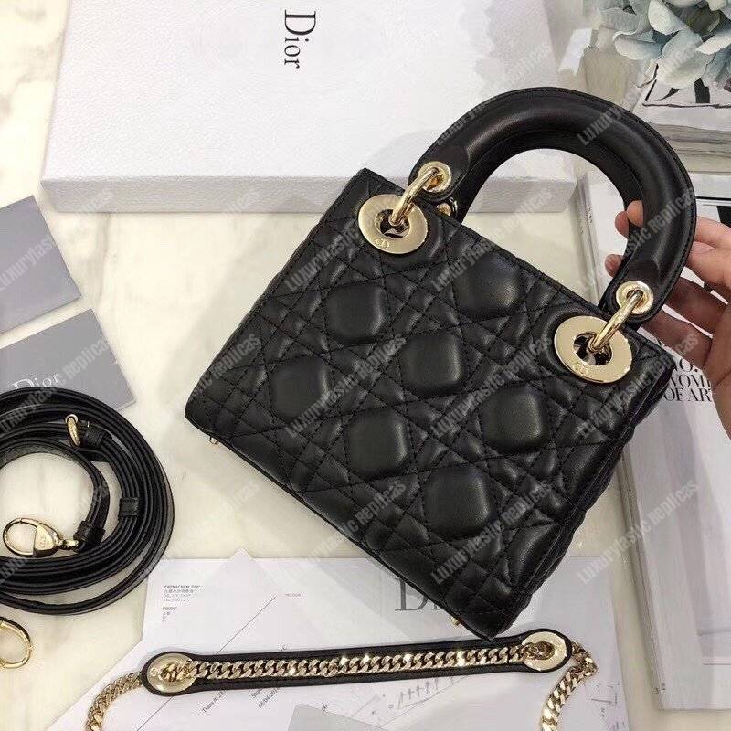mini lady D*or lambskin bag with gold-toned metal