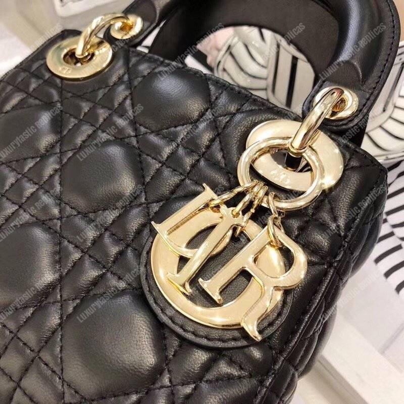 mini lady D*or lambskin bag with gold-toned metal